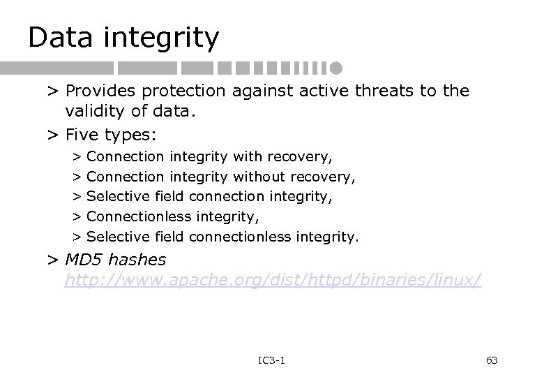 Data integrity > Provides protection against active threats to the validity of data. >