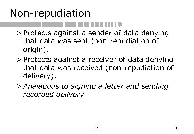 Non-repudiation > Protects against a sender of data denying that data was sent (non-repudiation