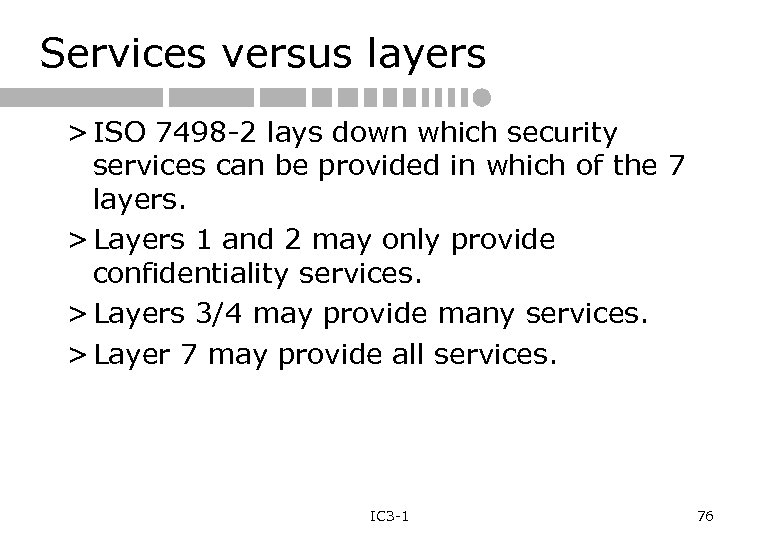 Services versus layers > ISO 7498 -2 lays down which security services can be