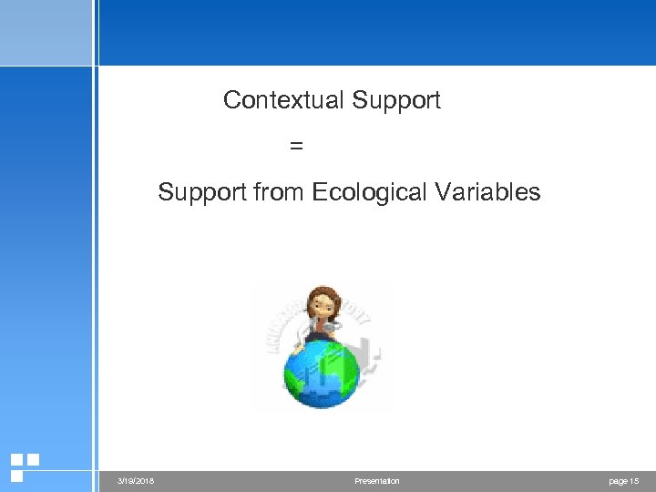 Contextual Support = Support from Ecological Variables 3/19/2018 Presentation page 15 