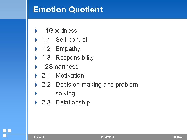 Emotion Quotient 4 . 1 Goodness 4 1. 1 Self-control 4 1. 2 Empathy