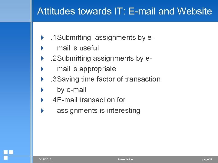 Attitudes towards IT: E-mail and Website 4 . 1 Submitting assignments by e 4