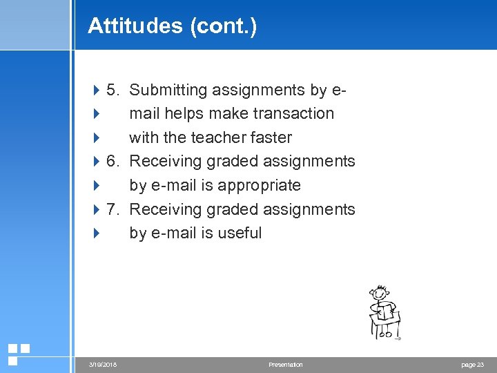 Attitudes (cont. ) 4 5. Submitting assignments by e 4 mail helps make transaction