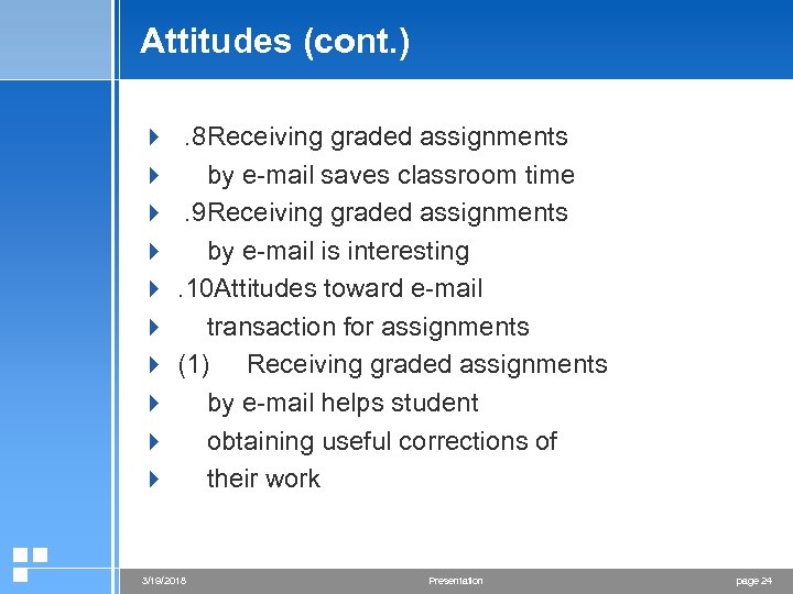 Attitudes (cont. ) 4 . 8 Receiving graded assignments 4 by e-mail saves classroom