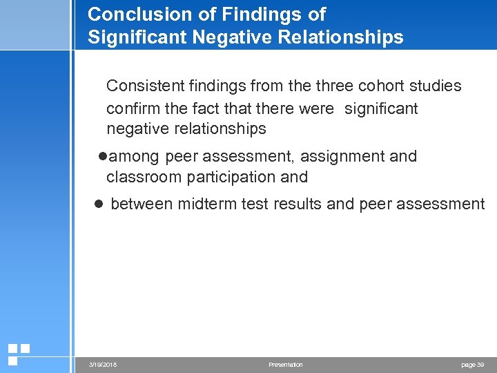 Conclusion of Findings of Significant Negative Relationships Consistent findings from the three cohort studies
