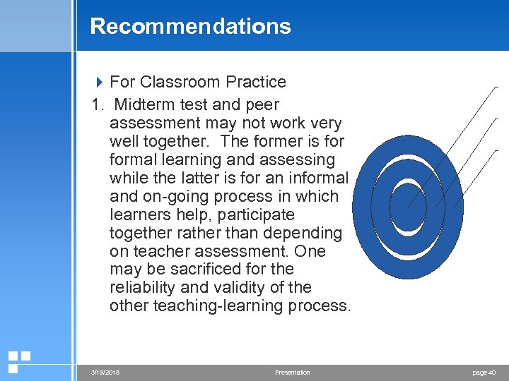 Recommendations 4 For Classroom Practice 1. Midterm test and peer assessment may not work