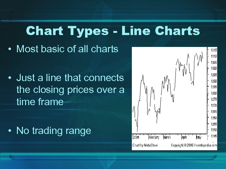 Chart Types - Line Charts • Most basic of all charts • Just a