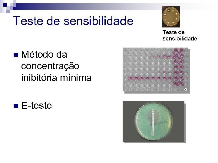 Teste de sensibilidade n Método da concentração inibitória mínima n E-teste 