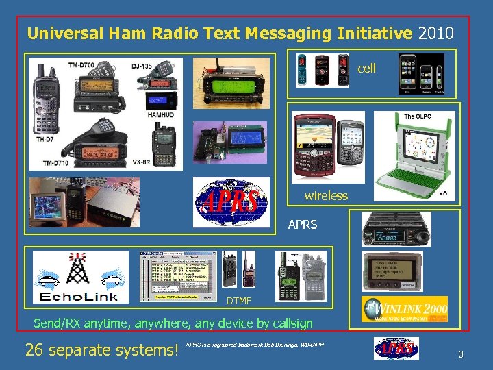 Universal Ham Radio Text Messaging Initiative 2010 cell wireless APRS DTMF Send/RX anytime, anywhere,