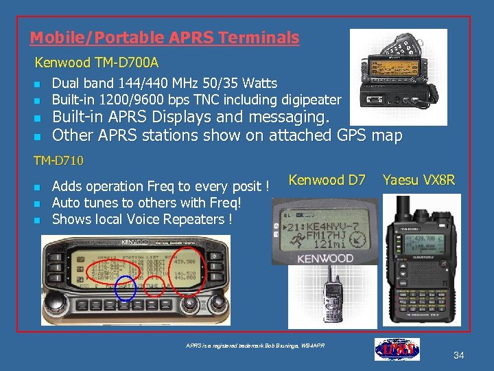 Mobile/Portable APRS Terminals Kenwood TM-D 700 A n Dual band 144/440 MHz 50/35 Watts