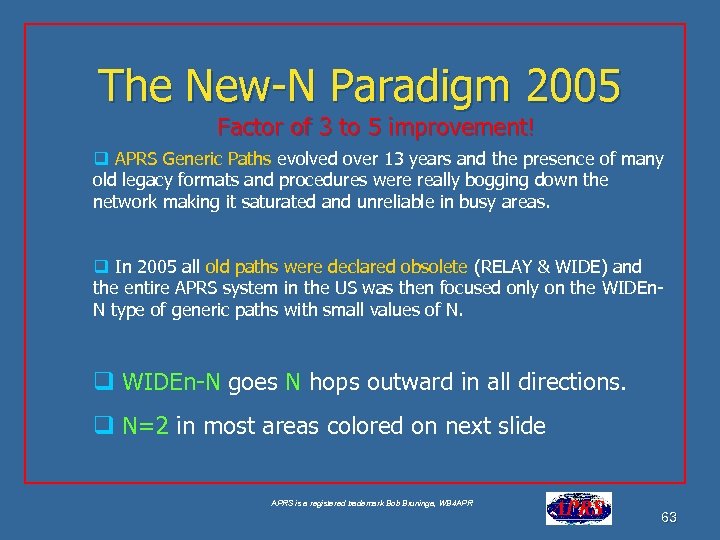 The New-N Paradigm 2005 Factor of 3 to 5 improvement! q APRS Generic Paths