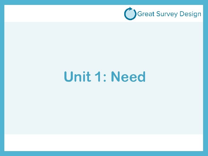 Unit 1: Need 