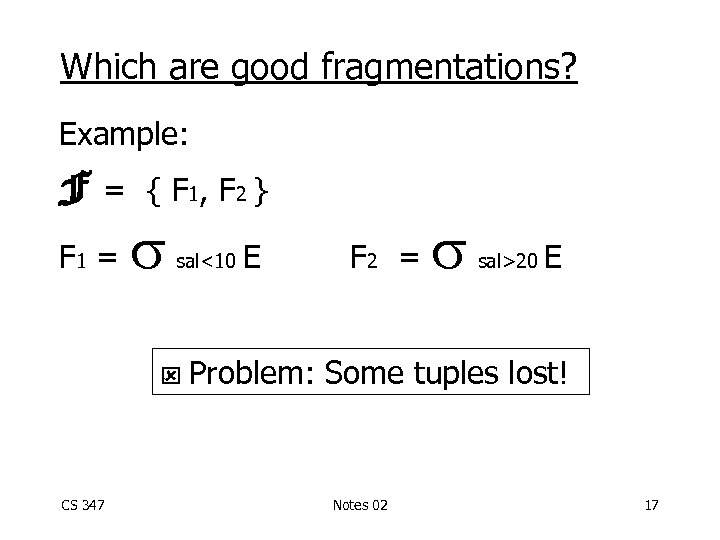Which are good fragmentations? Example: F= F 1 = { F 1, F 2