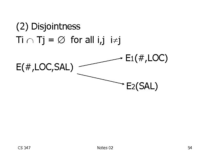 (2) Disjointness Ti Tj = for all i, j i j E 1(#, LOC)
