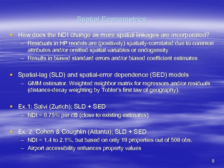 Spatial Econometrics § How does the NDI change as more spatial linkages are incorporated?