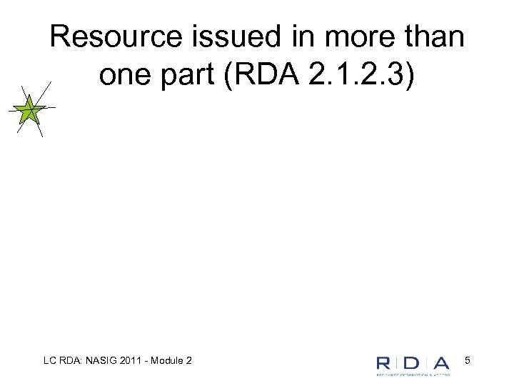 Resource issued in more than one part (RDA 2. 1. 2. 3) LC RDA: