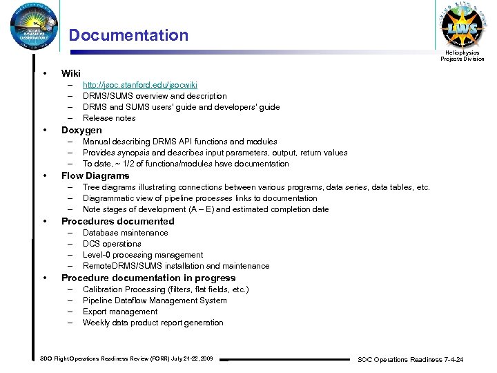 Documentation Heliophysics Projects Division • Wiki – – • Doxygen – – – •