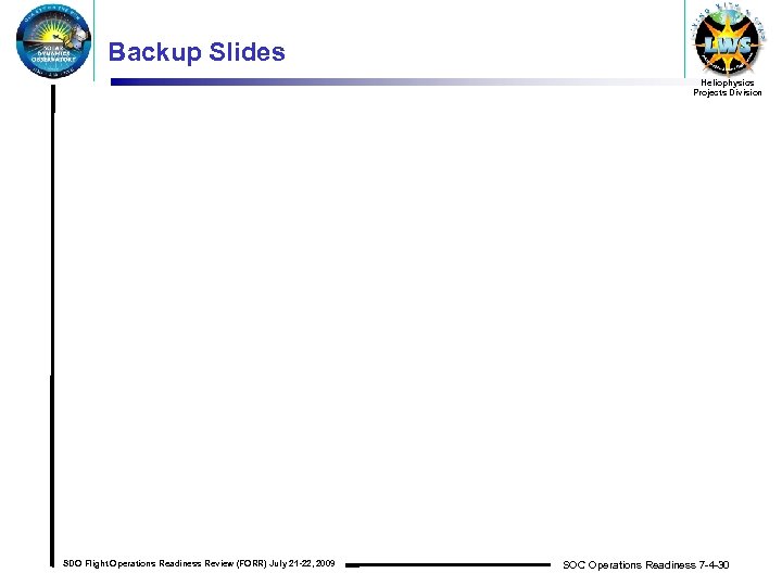 Backup Slides Heliophysics Projects Division SDO Flight Operations Readiness Review (FORR) July 21 -22,