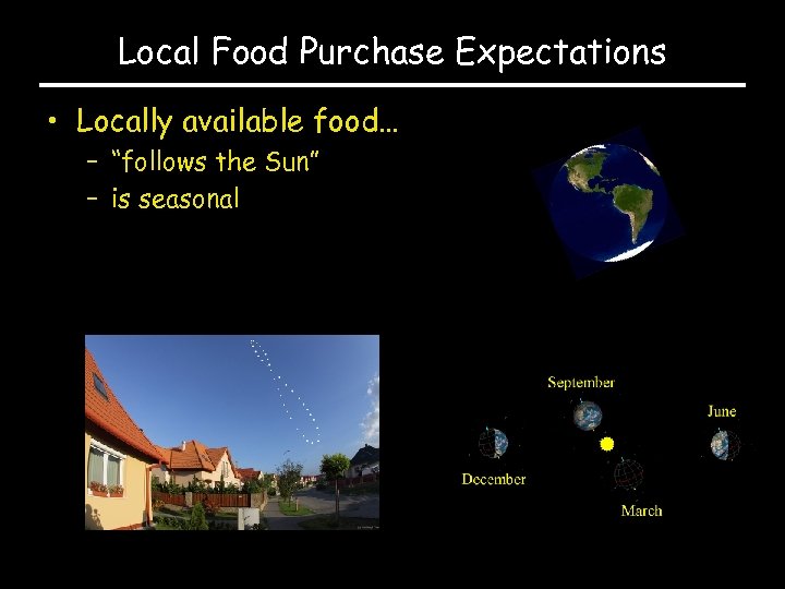 Local Food Purchase Expectations • Locally available food… – “follows the Sun” – is
