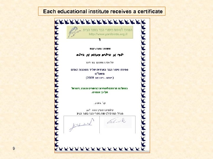 Each educational institute receives a certificate 9 