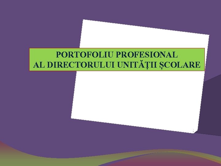 PORTOFOLIU PROFESIONAL AL DIRECTORULUI UNITĂȚII ȘCOLARE 