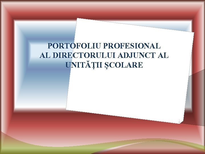 PORTOFOLIU PROFESIONAL AL DIRECTORULUI ADJUNCT AL UNITĂȚII ȘCOLARE 