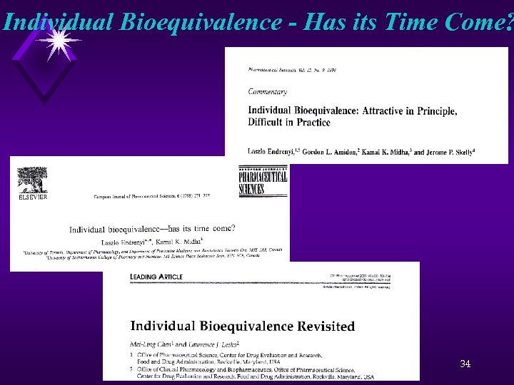 Individual Bioequivalence - Has its Time Come? 34 