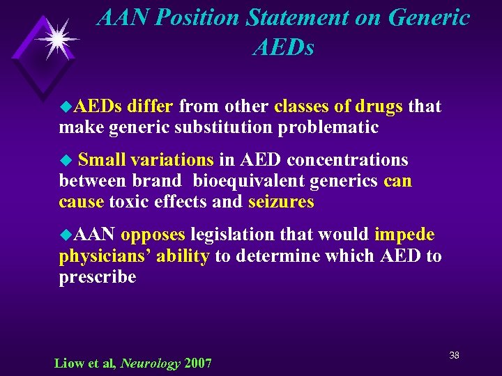 AAN Position Statement on Generic AEDs u. AEDs differ from other classes of drugs