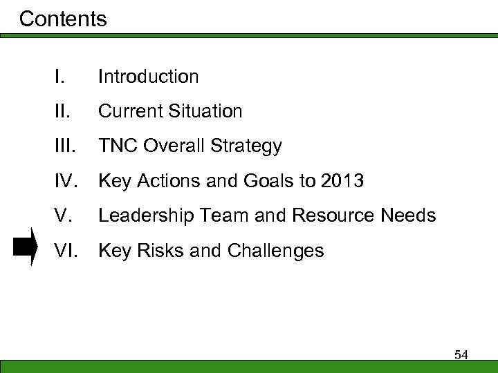 Contents I. Introduction II. Current Situation III. TNC Overall Strategy IV. Key Actions and