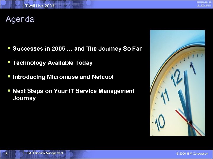 Tivoli Live 2006 Agenda § Successes in 2005 … and The Journey So Far