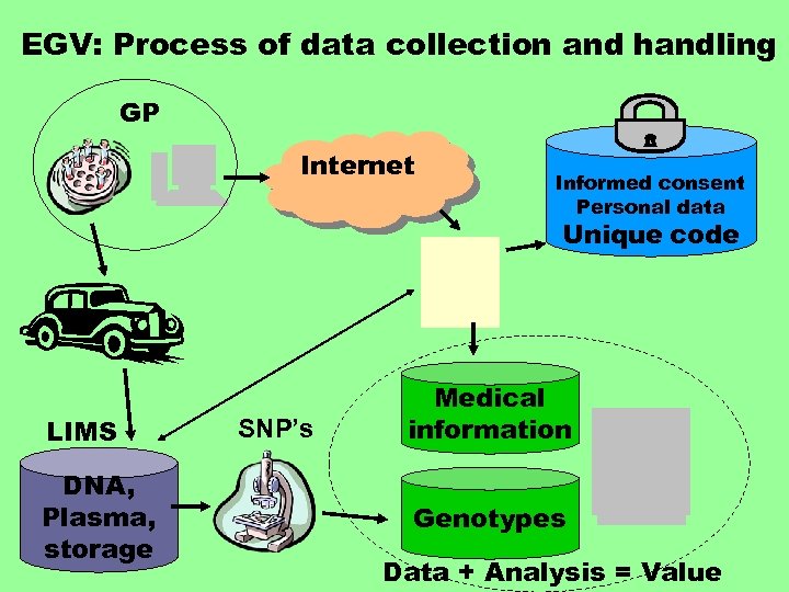 EGV: Process of data collection and handling GP Internet Informed consent Personal data Unique