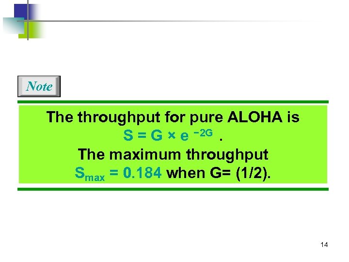 Note The throughput for pure ALOHA is S = G × e − 2