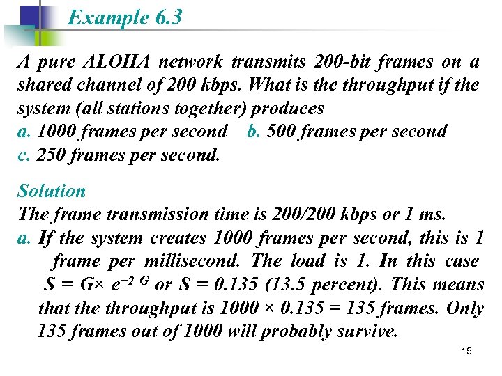 Example 6. 3 A pure ALOHA network transmits 200 -bit frames on a shared