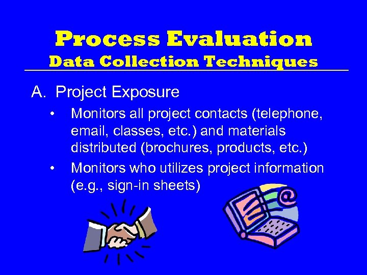 Process Evaluation Data Collection Techniques A. Project Exposure • • Monitors all project contacts