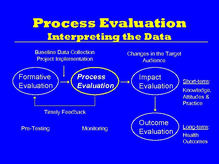Process Evaluation Interpreting the Data Baseline Data Collection Project Implementation Formative Evaluation Process Evaluation