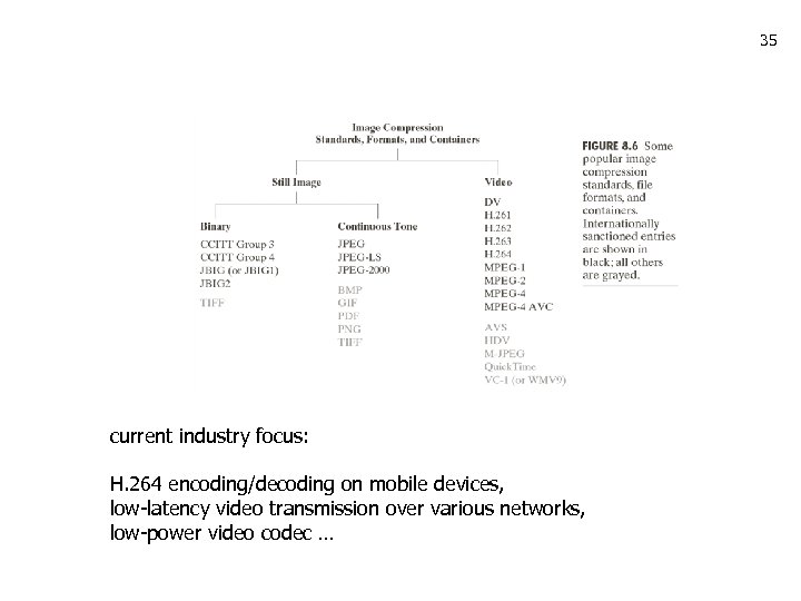 35 current industry focus: H. 264 encoding/decoding on mobile devices, low-latency video transmission over