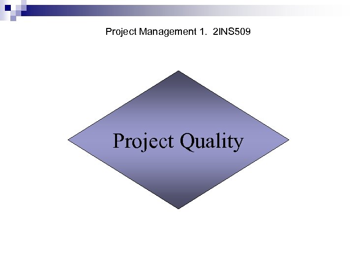 Project Management 1. 2 INS 509 Project Quality 