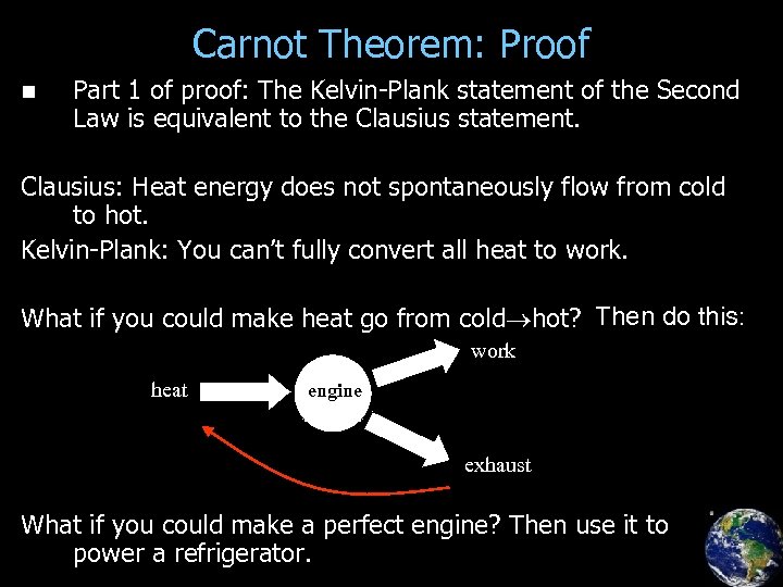 Carnot Theorem: Proof n Part 1 of proof: The Kelvin-Plank statement of the Second