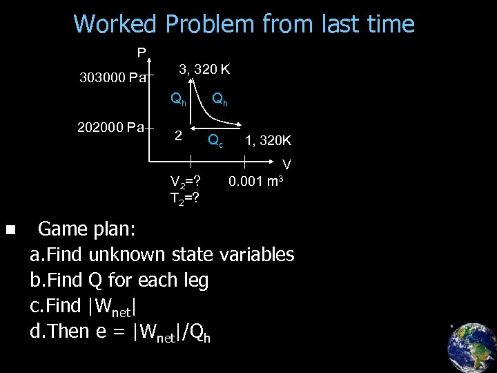 Worked Problem from last time P 303000 Pa 3, 320 K Qh 202000 Pa