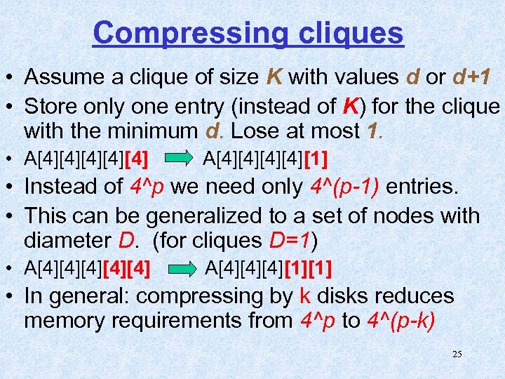 Compressing cliques • Assume a clique of size K with values d or d+1