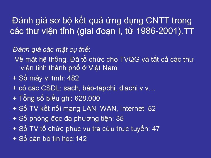 Đánh giá sơ bộ kết quả ứng dụng CNTT trong các thư viện tỉnh