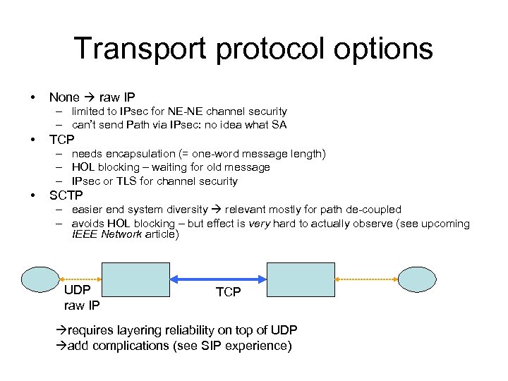 Transport protocol options • None raw IP – limited to IPsec for NE-NE channel