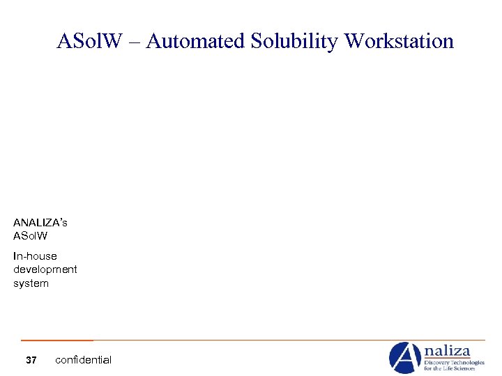 ASol. W – Automated Solubility Workstation ANALIZA’s ASol. W In-house development system 37 confidential