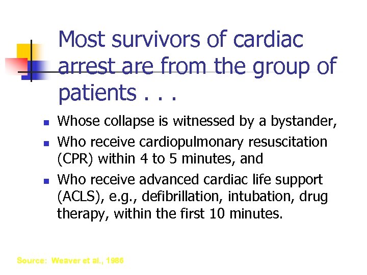 Most survivors of cardiac arrest are from the group of patients. . . n