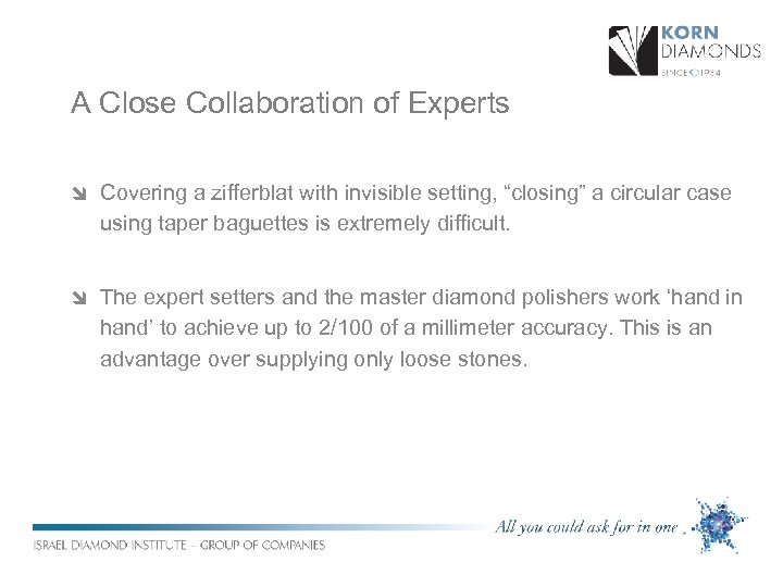 A Close Collaboration of Experts î Covering a zifferblat with invisible setting, “closing” a