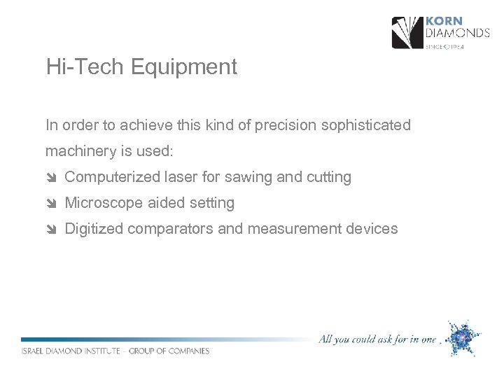 Hi-Tech Equipment In order to achieve this kind of precision sophisticated machinery is used: