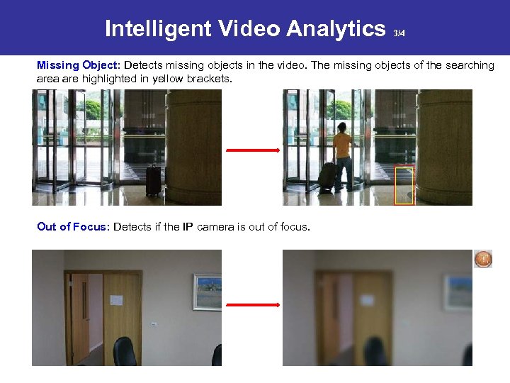 Intelligent Video Analytics 3/4 Missing Object: Detects missing objects in the video. The missing