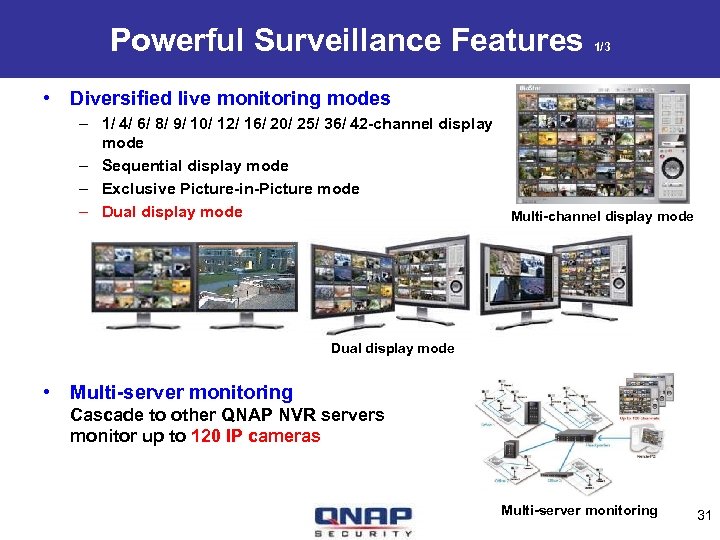 Powerful Surveillance Features 1/3 • Diversified live monitoring modes – 1/ 4/ 6/ 8/