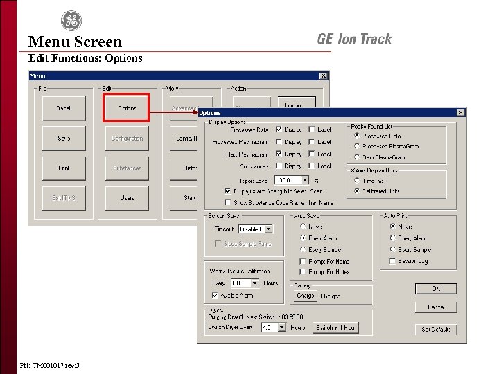 Menu Screen Edit Functions: Options PN: TM 001017 rev: 3 