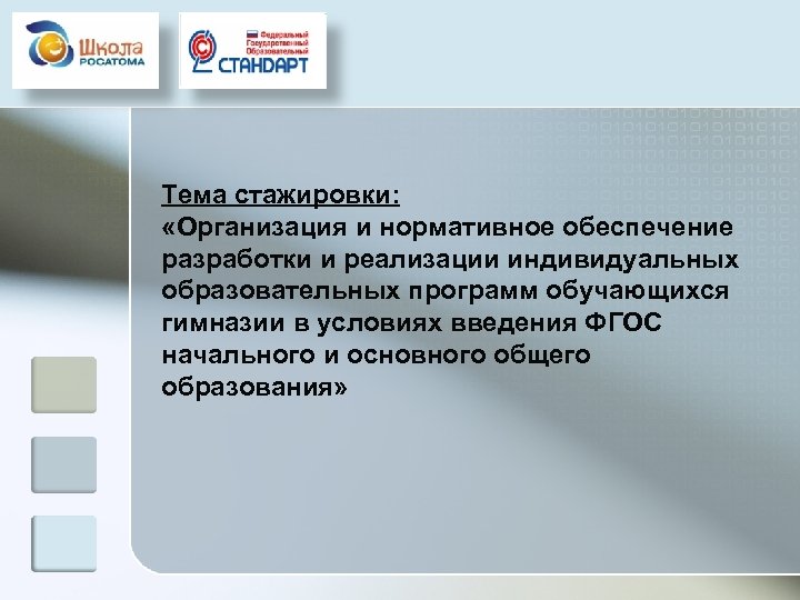 Тема стажировки: «Организация и нормативное обеспечение разработки и реализации индивидуальных образовательных программ обучающихся гимназии